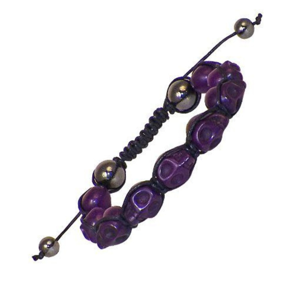 Hand-carved Dyed Turquoise Skull Beaded Bracelet - Picture 1 of 1